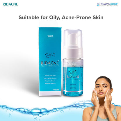 RIDACNE FOAMING FACE WASH -For Mild & Moderate Acne|80% Sebum Regulation|Refreshed Skin|Daily Use|Mild & Gentle Face Wash | Dermatologist Recommended | 100 ML