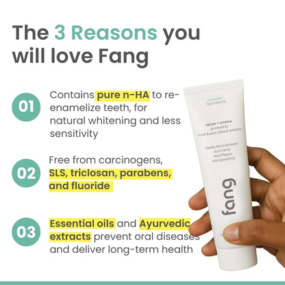 Fang Farm Mint Natural Toothpaste|Fluoride Free Hydroxyapatite|Teeth Whitening|Heals Sensitive Teeth|Fights Cavities,Gum Diseases & Bad Breath|SLS & Chemical Free|Organic, Vegan|120 grams