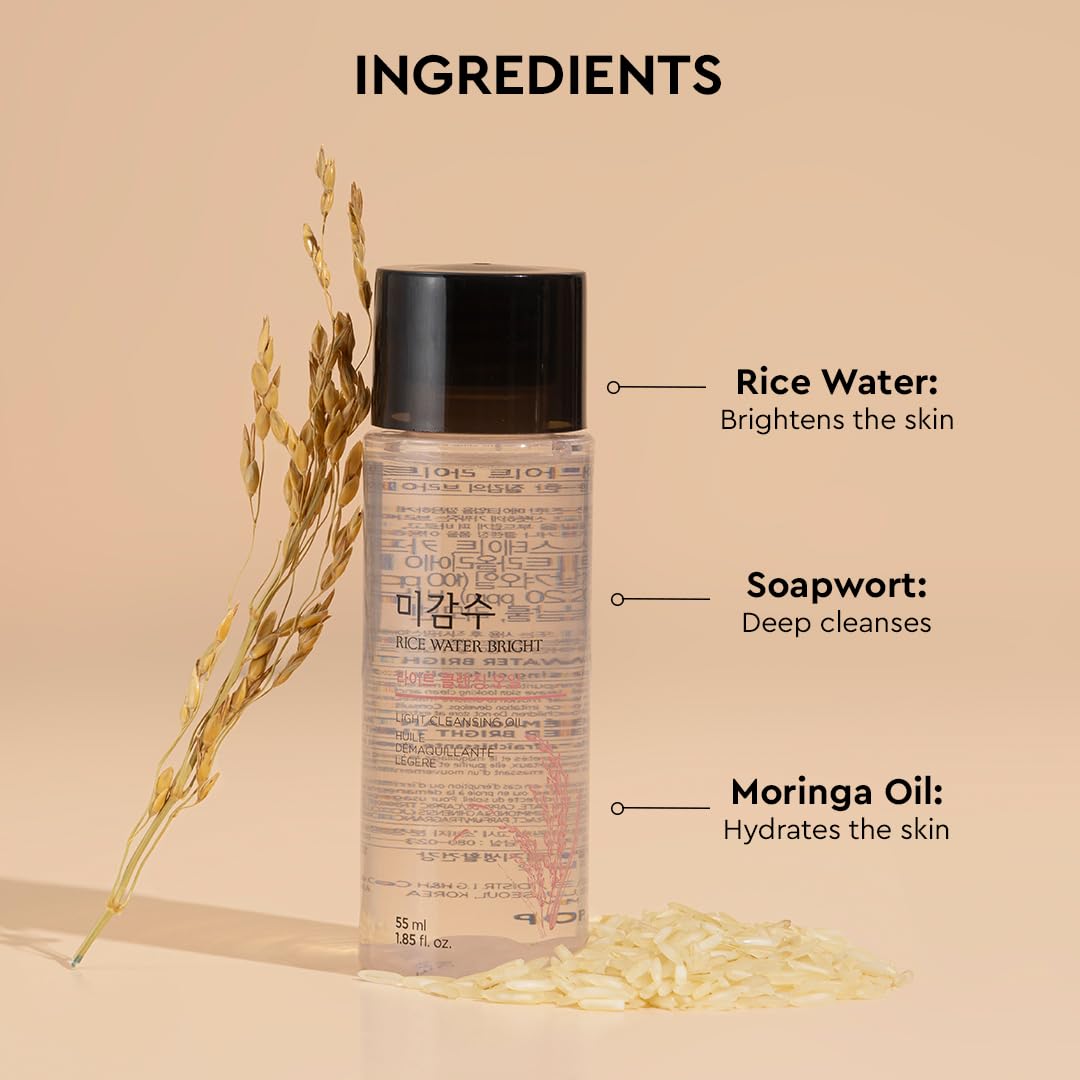 Skincare product bottle with ingredients listed on a beige background