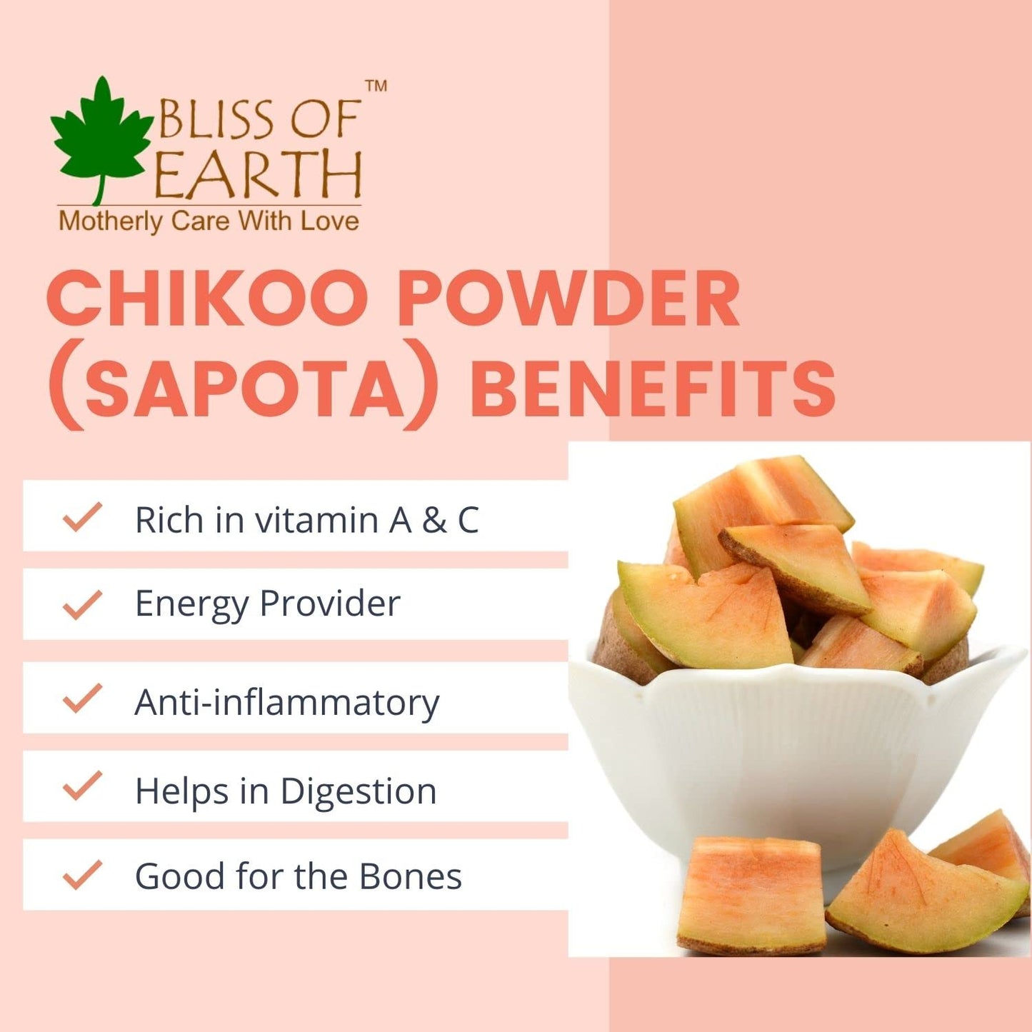 Bliss of Earth 200gm Chikoo (Sapota) Powder Natural Spray Dried for juice, Sake, Smoothies, or making ice cream and cake