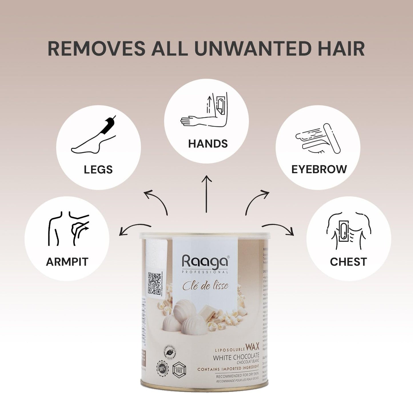 Raaga Professional Liposoluble Body Wax | White Chocolate (Contains Imported Ingredient) | Dermatologically Tested, Colophony Free | For Dry Skin (800 ml)