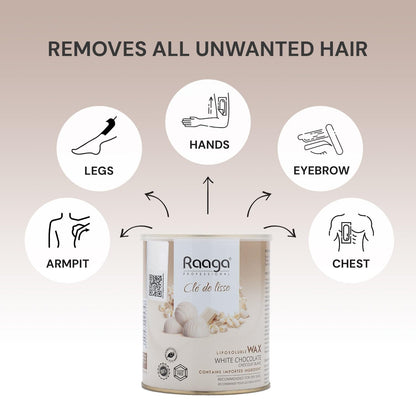Raaga Professional Liposoluble Body Wax | White Chocolate (Contains Imported Ingredient) | Dermatologically Tested, Colophony Free | For Dry Skin (800 ml)
