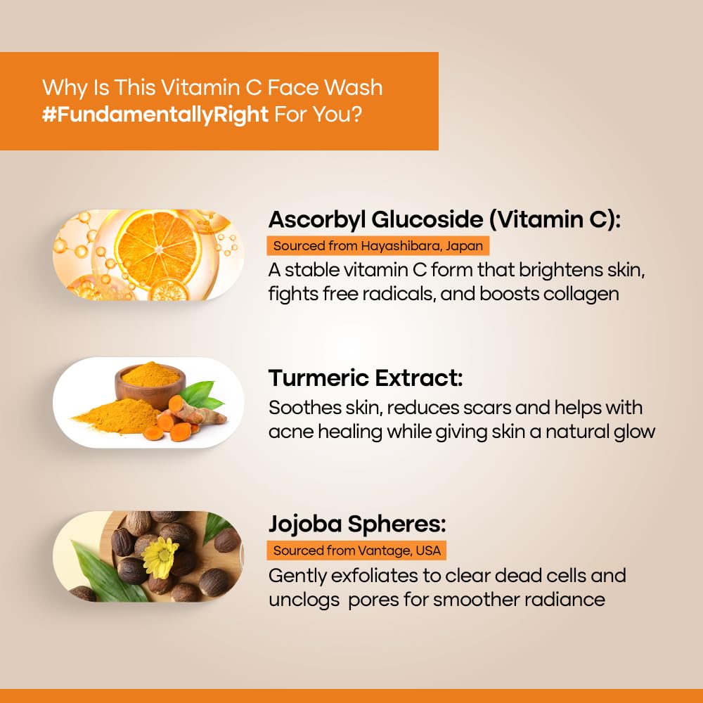 NEOLAYR Pro Vitamin C Skin Brightening Face Wash | With Vitamin C and Turmeric | Enjoy Radiant Skin| Fights Free Radical Damage | For Gentle Cleansing|100 ML