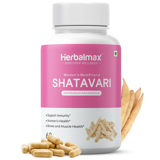 Herbalmax Organic Shatavari 400mg | Hormonal Balance & Women’s Health Supplement | Supports Lactation, Immunity, Bone & Muscle Strength, Rich in Antioxidants – 60 Veg Capsules