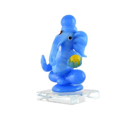 Glass Ganesh Idol for Car Dash Board (Blue, 8.5cm x 5 cm)