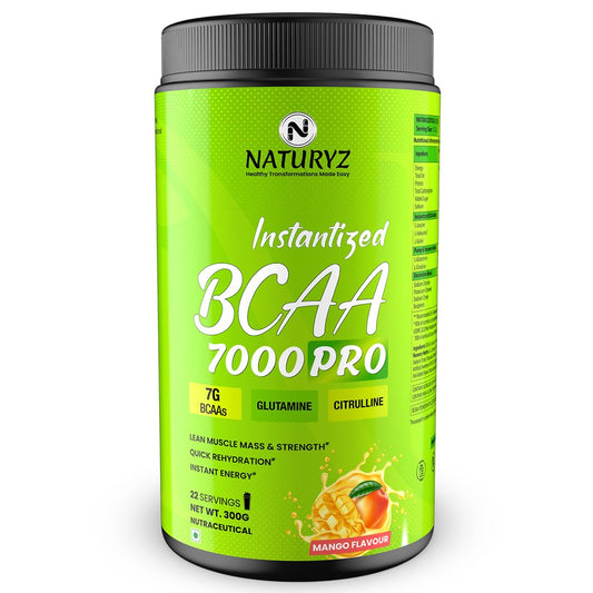 Naturyz Instantized BCAA 7000 Pro supplement container on a white background