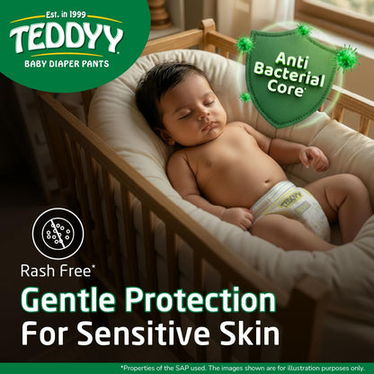 TEDDYY Easy Baby M Size Diaper Pant Style | 74 Count (Medium) | 7–12 kg (Pack of 1) | Long Protection Hours | Anti-Bacterial | Airy Breathable Fit | Rapid Soaker Channels with Wetness Indicator