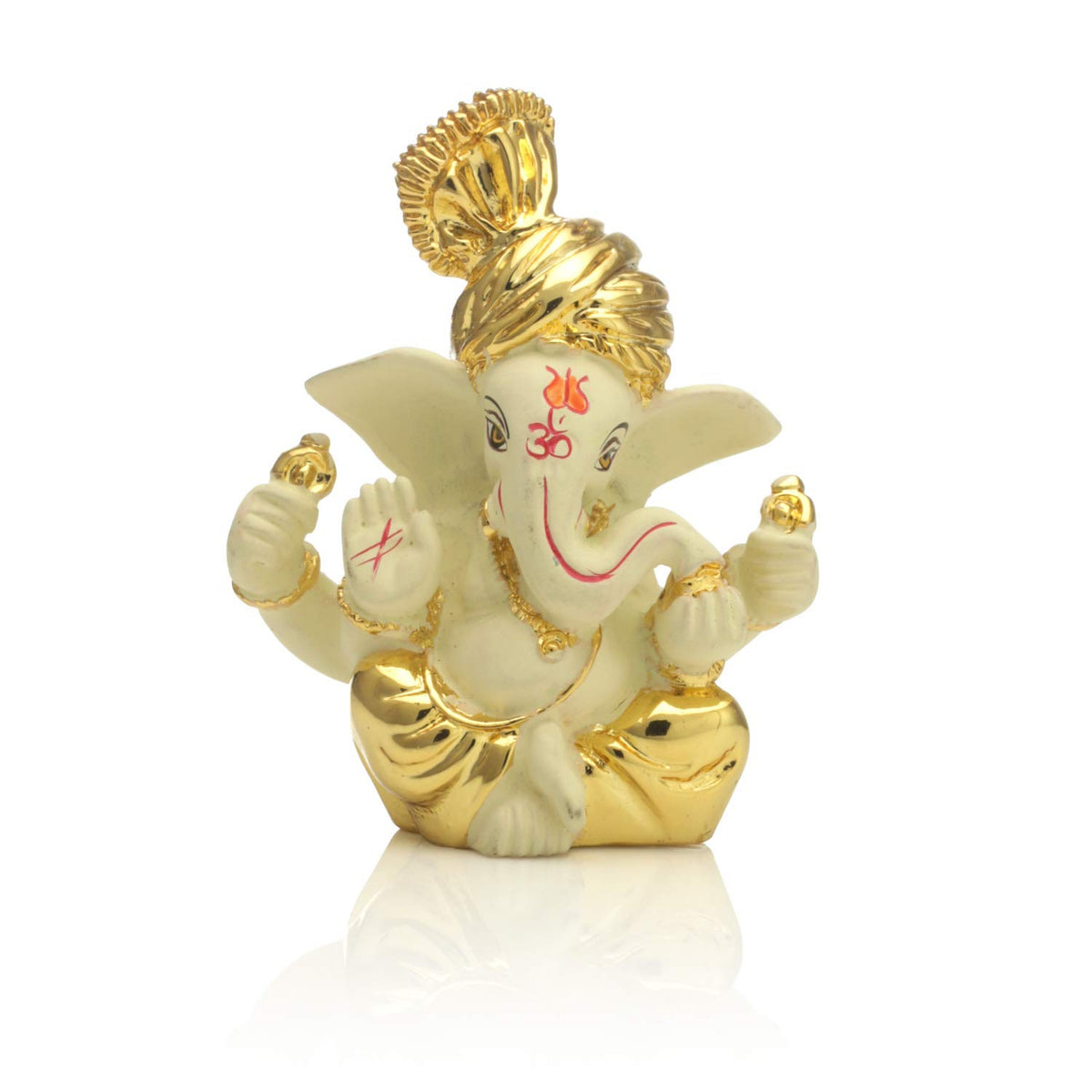 Ganesha Idol Terracotta Gold Plated Ganesh Statue (Golden, 8x6cm)