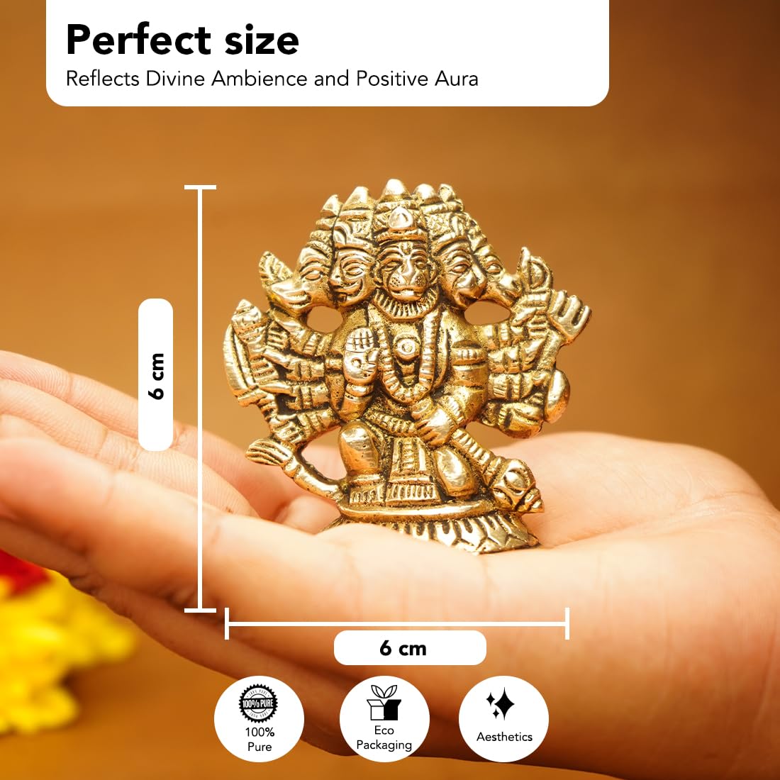 100% Pure Brass Panchmukhi Hanuman (Size: 6 cm) | Panchmukhi Hanuman Murti for Door Entrance | Panch Mukhi Hanuman Ji for Car Dashboard | Vastu Protection from Evil Eye