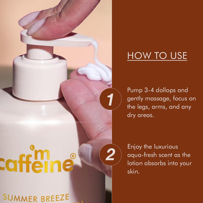 mCaffeine Summer Breeze Perfume Body Lotion| Niacinamide, Cocoa Butter & Shea Butter For Deep Moisturization | Lightweight, Non-Sticky | Aqua-Fresh Beachy Fragrance | Body Lotion For Dry Skin - 600ml
