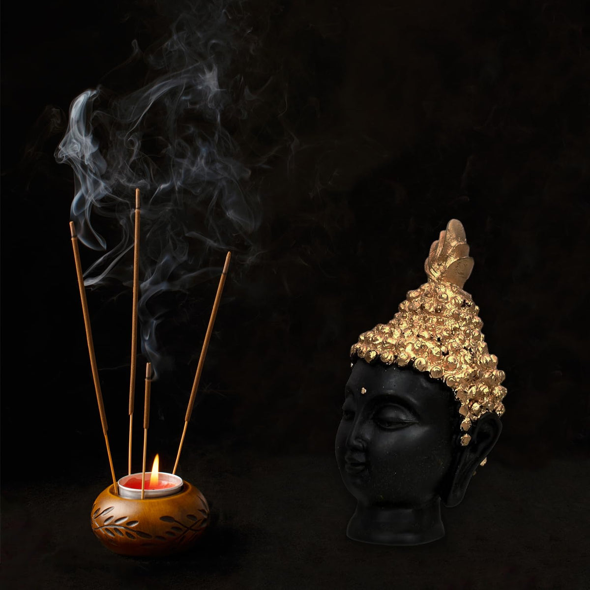 Resin Buddha Head Statue (Golden, 13.5 cm X 6.5 cm) - Decorative Buddha Idol Showpiece for Home Living Room Office Pooja Room Table Decoration Gifts Figurine Showpiece