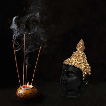 Resin Buddha Head Statue (Golden, 13.5 cm X 6.5 cm) - Decorative Buddha Idol Showpiece for Home Living Room Office Pooja Room Table Decoration Gifts Figurine Showpiece