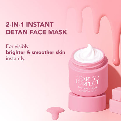Pink 2-in-1 Instant Detan Face Mask jar with white cream on a pink background