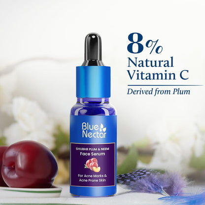Blue Nectar Plum Face Serum for Acne Prone Skin and Acne Marks | Oil Free Anti Acne Serum for Oily Skin | Pore Minimizing Formula With Plant Based Vitamin C (8 Herbs, 30ml)