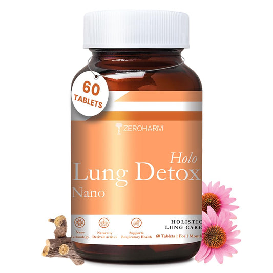 ZEROHARM Holo Lung Detox Tablets for Smokers | Vasaka, Echinacea, Ginger, Basil & Mulethi | Ayurvedic Lung Cleanse for Pollution & Respiratory Health | Nanotechnology for Men & Women | 60 Tablets