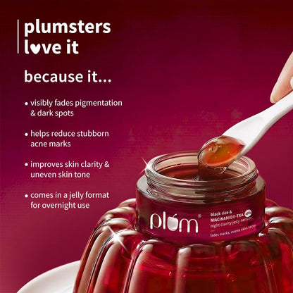 Plum Black Rice & Niacinamide-TXA 10% Night Clarity Jelly Serum | visibly reduce dark spots, stubborn acne marks, and improve overall skin clarity| 25g
