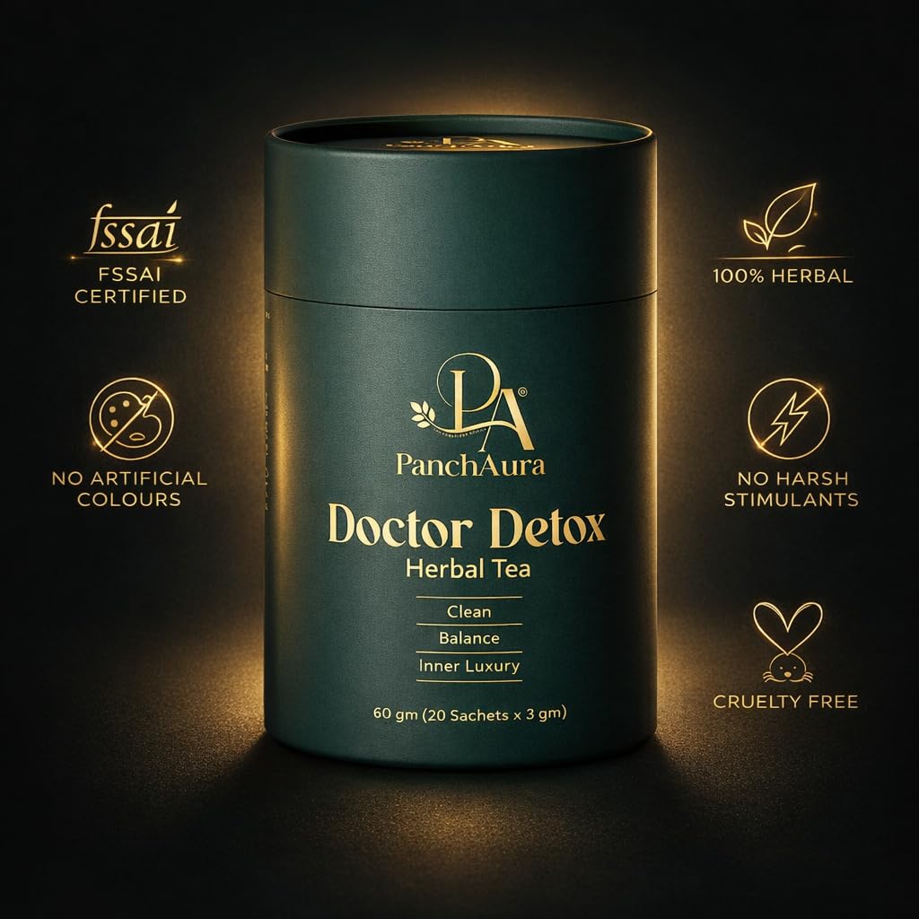 PanchAura Doctor Detox Herbal Tea 60 Cups | Ayurvedic help in Weight Loss, Bloating | Digestion, Gut Health & Immunity | Green Tea, Tulsi, Ginger | Liver Detox & Sleep