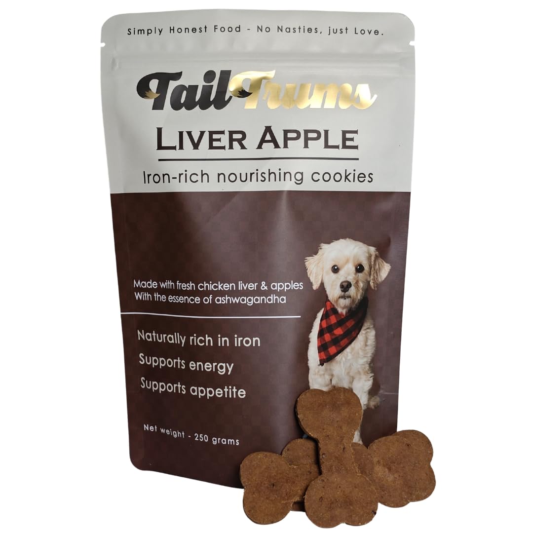 TailTrums Dog Biscuits – Liver & Apple Cookies with Ashwagandha 250g | Healthy Dog Food | All Breeds |
