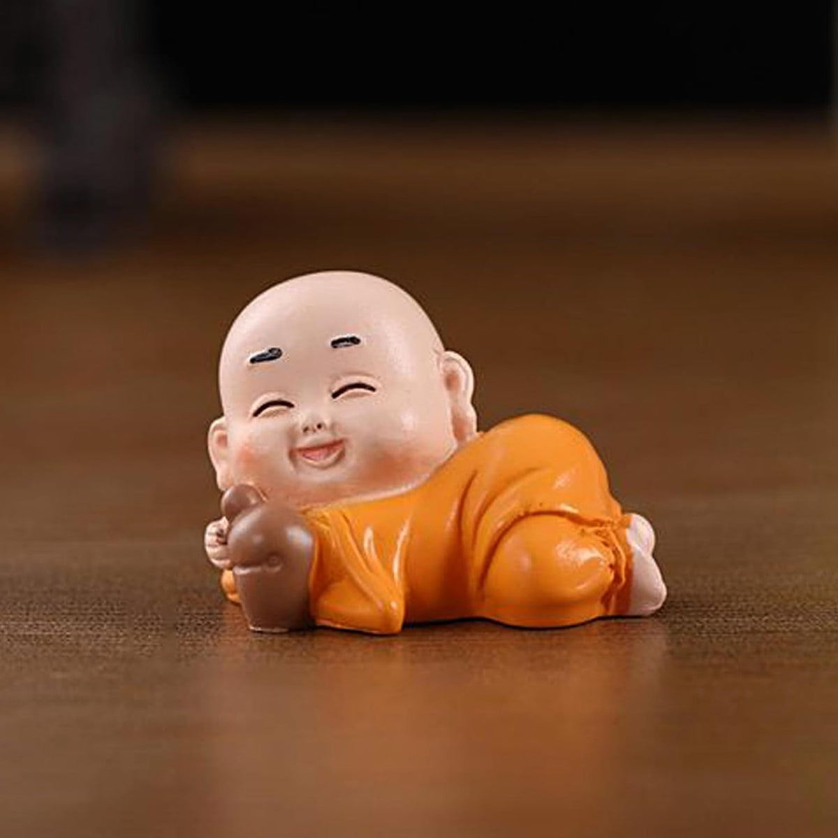 Little Cute Buddha for Table Decor | Home Decor (Pack of 3, Orange)