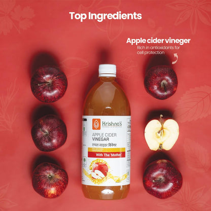 Krishna's Apple Cider Vinegar With Raw Unfiltered ACV With Mother, Unpasteurized for For Weight Management Routine & Active Lifestyle - 1000 ml (Pack of 1)