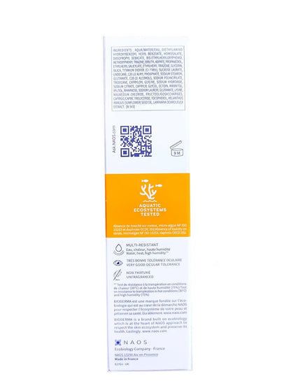 Product packaging with QR code and text on a white background