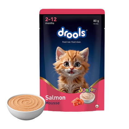Drools Kitten Wet Mousse 80g | Salmon | High Protein | Promotes Hydration & Easy Digestion | Grain Free | No Artificial Additives | Enriched with Vitamins & Antioxidants
