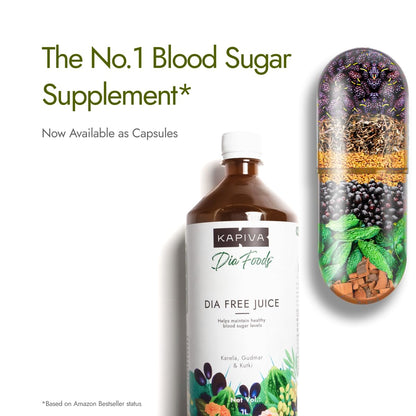 Kapiva Dia Free Capsules | Helps Manage Blood Sugar Levels With Karela, Jamun & Gudmar | 100% Ayurvedic Capsules with Powerful Herbs | 1 Month Pack for Diabetes/Diabetic Care | 60 Capsules/Tablet