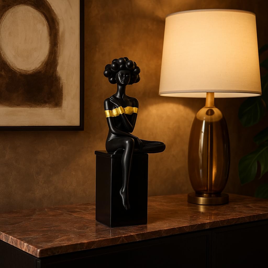 Xtore Modern Abstract Woman Figurine | Resin Home Decor Accent | Unique Art Piece for Living Room, Office, or Gallery | Contemporary and Stylish Design - Black