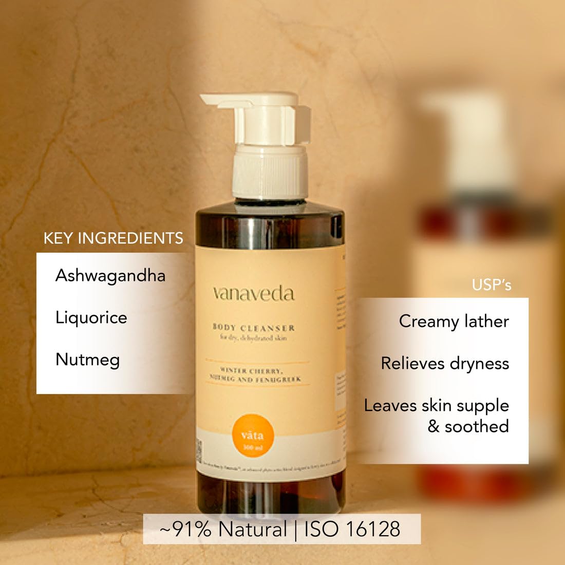 Vanaveda Vata Body Cleanser for Dry Skin | Hydrating Ayurvedic Body Wash with Plant-Based Cleansers | Daily Body Care for Dry & Dehydrated Skin | 300ml