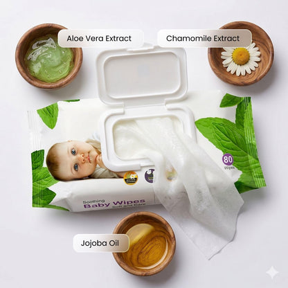 Novel Baby Wet Wipes 80 Wipes x Pack of 3 (240 Wipes) | Aloe Vera, Chamomile, Vitamin E Enriched | pH Balanced, Alcohol, Hypoallergenic & Paraben-Free | Soft Gentle Baby Wipes with Lid