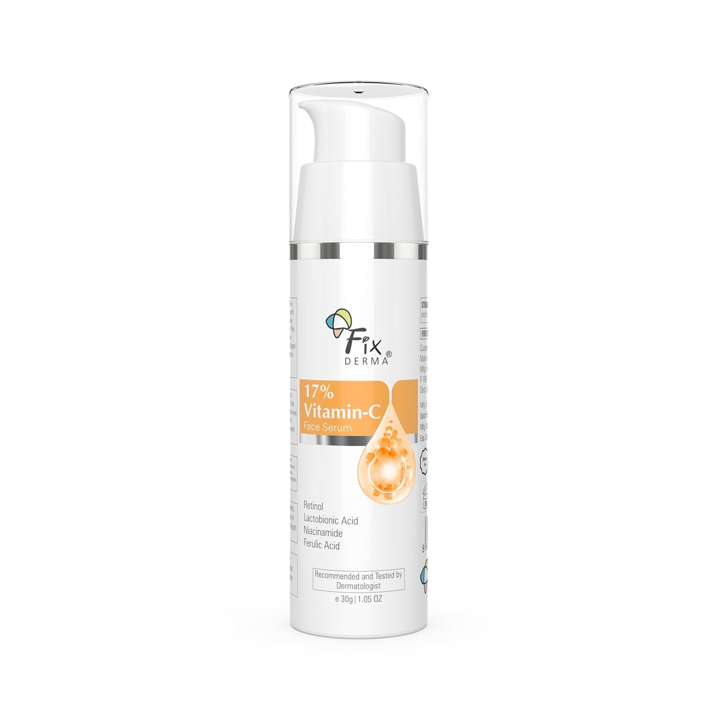 Fixderma 17% Vitamin C Face Serum for Glowing Skin | Retinol Face Serum for Skin Brightening | Anti Aging Night Face Serum with Niacinamide for Women and Men 30gm