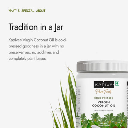 Kapiva Virgin Cold-Pressed Coconut Oil 500ml | 100% Pure, Unrefined, Organic & Edible | For Cooking, Skin & Baby Care, Oil Pulling | Coconut Oil For Hair | Keto Friendly