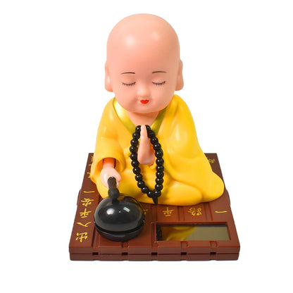 Big Solar Powered Sitting Buddha Statue - Shaking Head Buddha Monk Statue for Car Dashboard, Home & Office Desktop, Health Wealth & Prosperity, Peaceful Meditation Ornament (1Pc - Yellow)