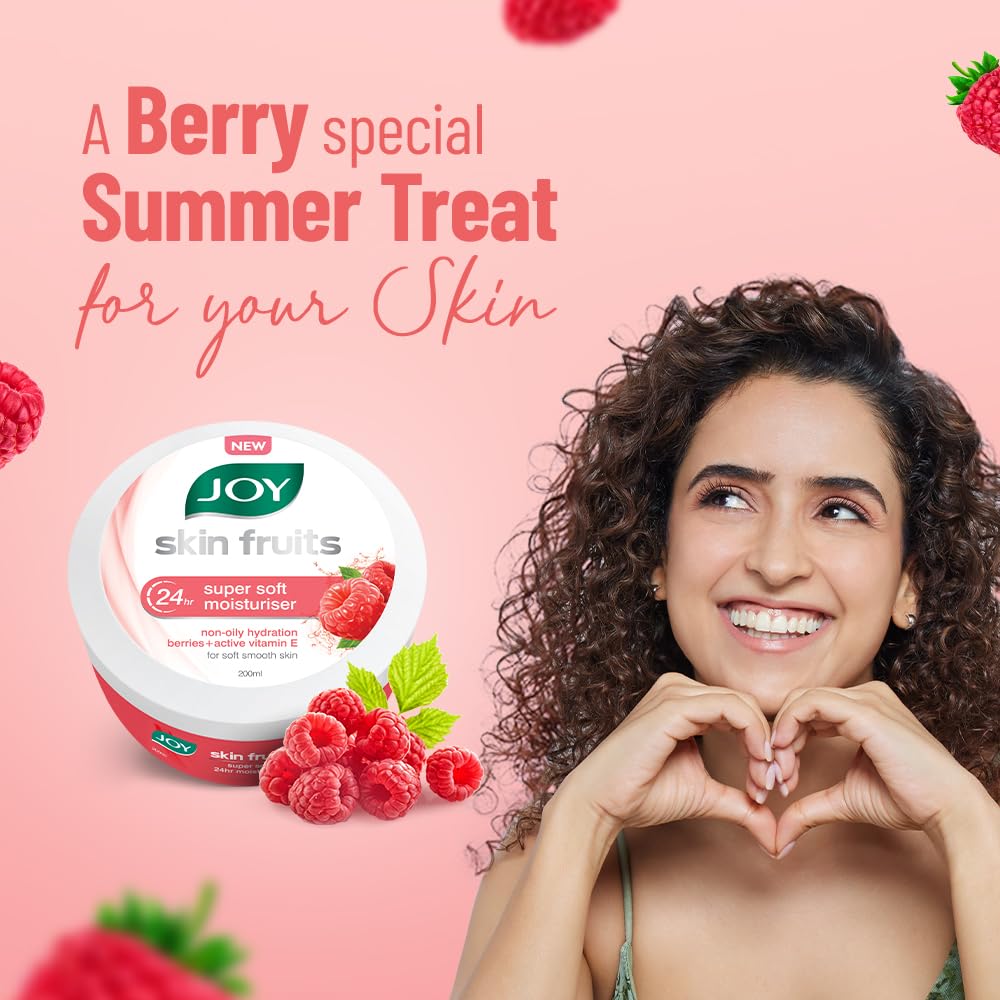 Joy Super Soft Cold Skin Cream for 24 Hr Moisturization - Berries (200ml) - Lightweight & Oil Free Moisturizer For Instant Hydration | Non Sticky & Non Greasy Cream for Hands, Face & Body