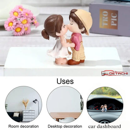 Car Dashboard Couple Showpiece Figurine Toys Gift with 4 Resin Adhesive Stickers for Car Lovers, Adorable Accessories for Interior Car Decoration