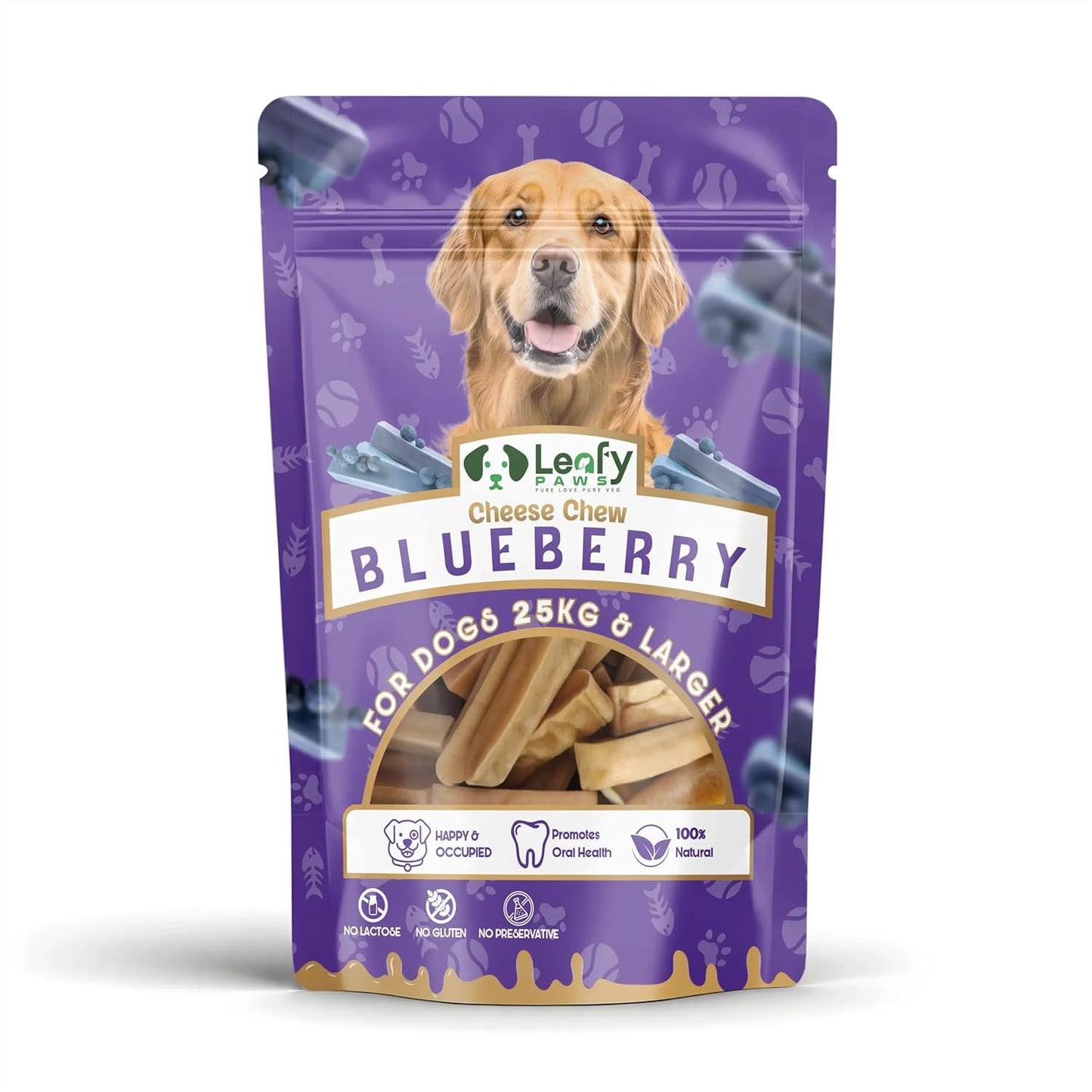 LeafyPaws Himalayan Cheese Chew Dog Treats (95g) | 100% Natural Long Lasting Yak Milk Chews for Medium & Large Dogs (25kg+) | Lactose Free, Grain Free, No Preservatives, Dental Support (Blueberry)