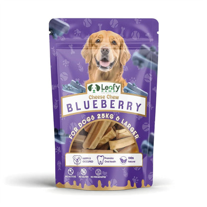 LeafyPaws Himalayan Cheese Chew Dog Treats (95g) | 100% Natural Long Lasting Yak Milk Chews for Medium & Large Dogs (25kg+) | Lactose Free, Grain Free, No Preservatives, Dental Support (Blueberry)