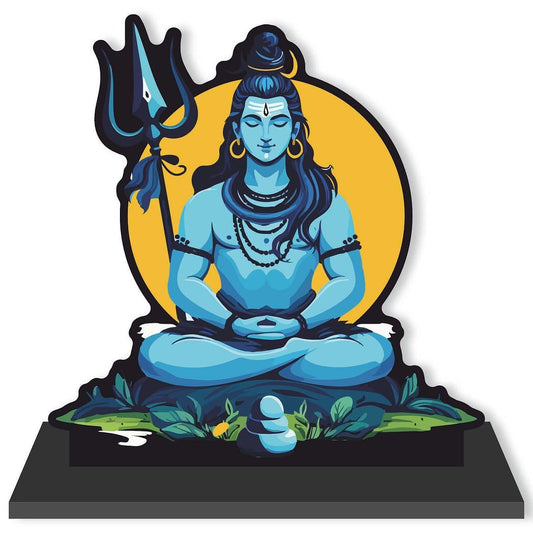 CVANU Wooden Idols & Figurine Table Top Lord Mahadev Decorative Item Religious Showpiece for Study Table| Office Desk| Book Shelf| Gift| Home Decoration (6inch X 6inch)_S496