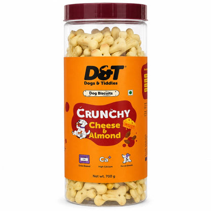Dogs & Tiddles Cheese & Almond Dog Biscuits 700g | Oven Baked Crunchy Dog Treats | High Calcium Dog Snacks for All Life Stages & All Breeds