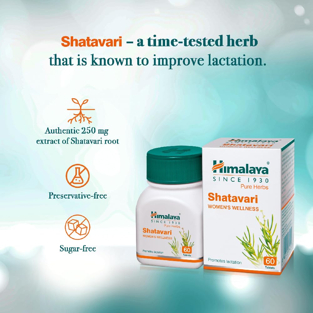 Himalaya Shatavari supplement bottle and packaging on a light blue background