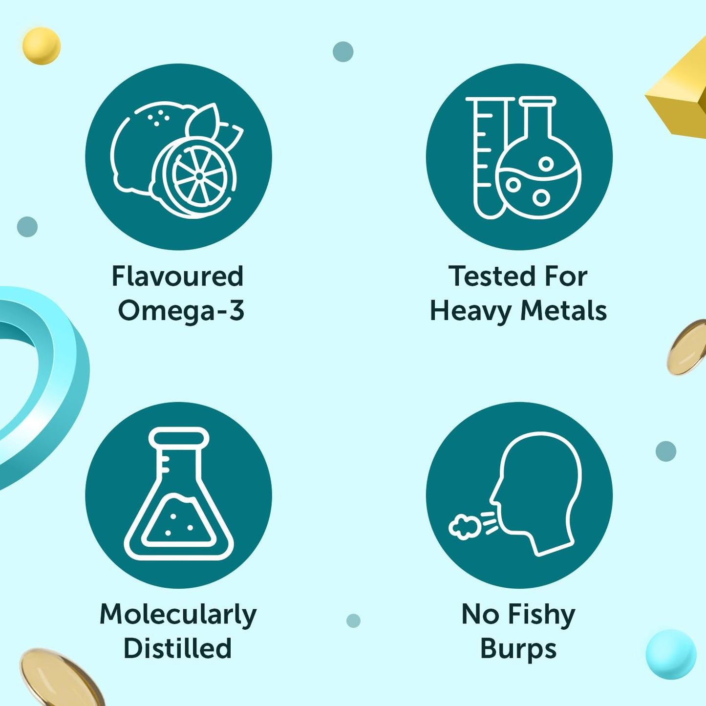 Neuherbs Mini Deep Sea Omega 3 Fish Oil Capsules 1000mg Supplement | EPA - 360mg, DHA - 240mg | With Vitamin E & D3 | Suppots Heart, Brain, Muscle & Joint Health| Lemon Flavour - 60 Softgels