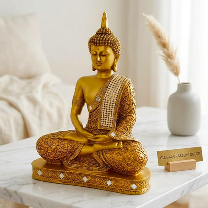 new 25 Centimetre Meditating Sitting Buddha Statue showpiece Idol Home Decor Items for Living Room and Gifts (1, GOL4-BS2)