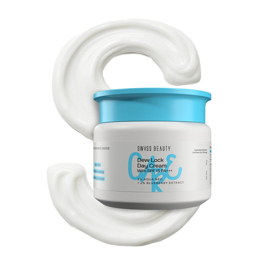 Swiss Beauty Care Dew Lock Day Cream | With SPF 15+++ | 2% Aqua Neo & 1% Centella Asiatica | Hydrates & Soothes | Prevents Sun Damage | 50gm