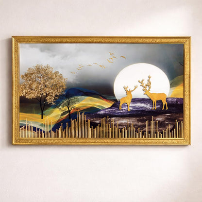3D Golen Foil Modern Art Positive Vibes Landscape | Framed Painting | Ready to Hang - (Multicolor, 14 Inch x 20 Inch)