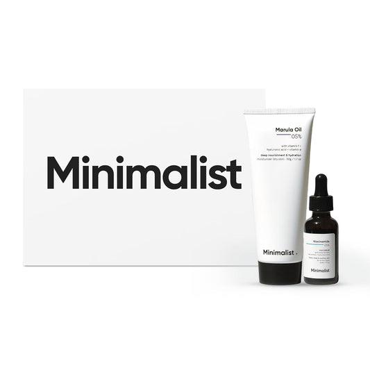Minimalist Niacinamide 5% Face Serum & Marula Oil 5% Moisturizer Combo | Hydrating & Repairing Skincare Gift Set for Clear & Glowing Skin | Premium Gift Kit for Women & Men | For Dry Skin