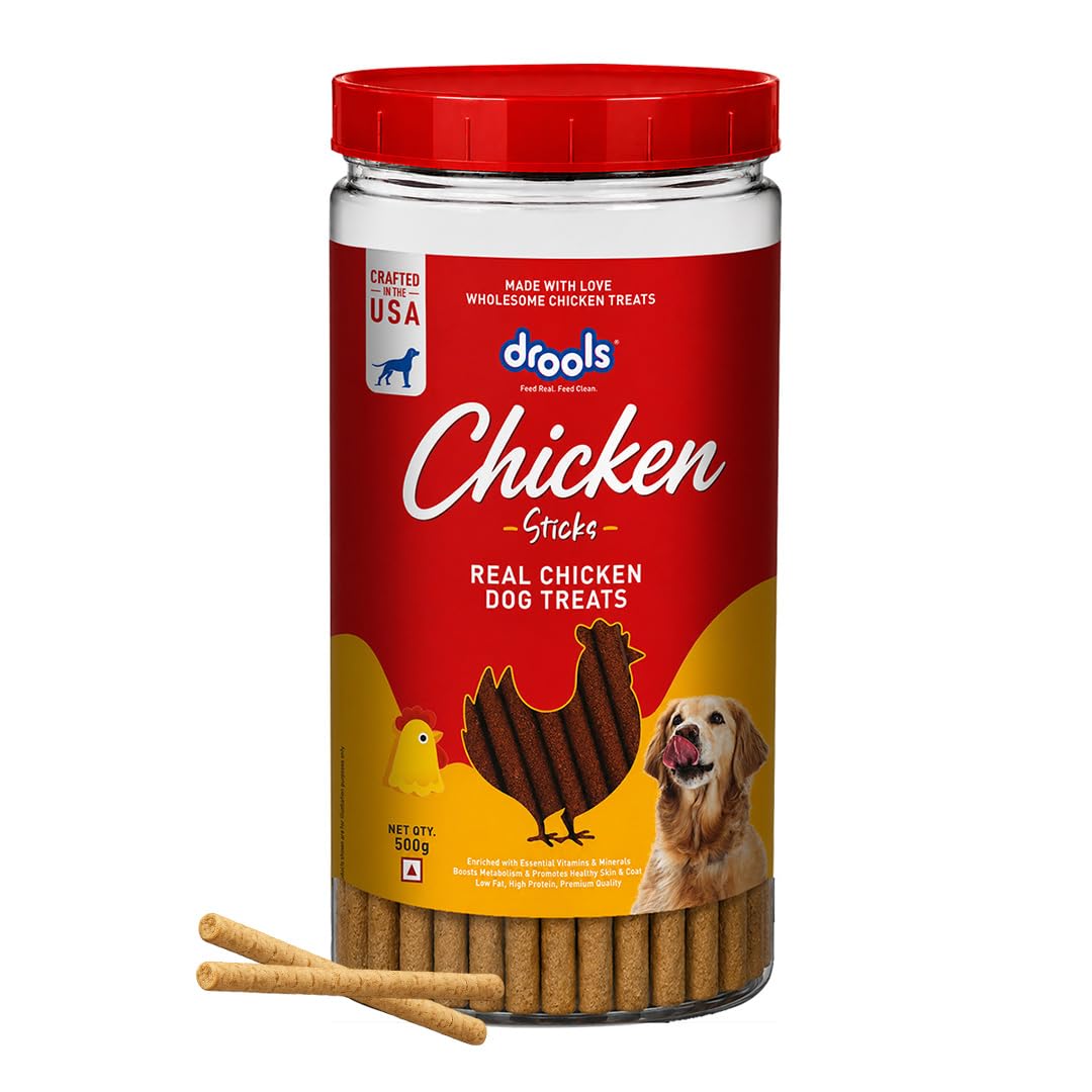 Drools Real Chicken Flavor Dog Treat Sticks, Delicious Training & Reward Treats for Dogs, 500g