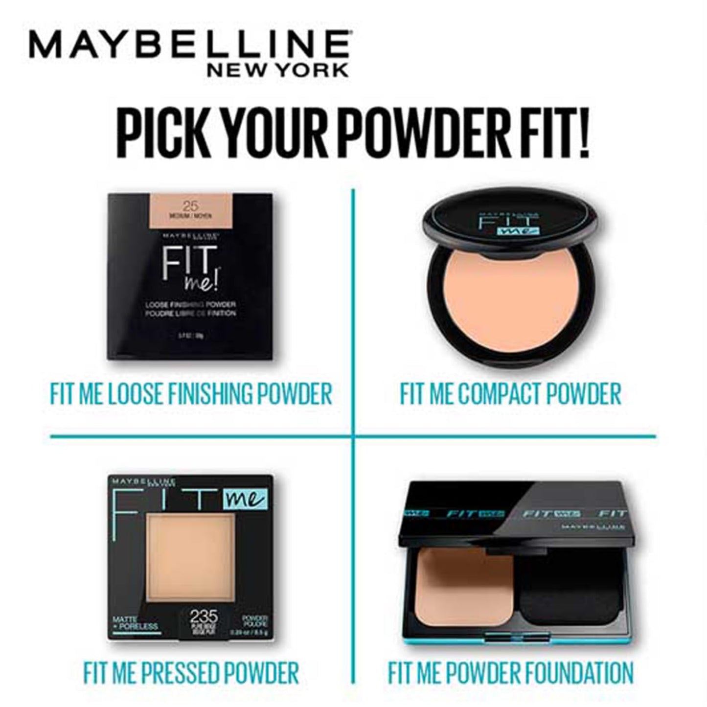 Maybelline New York Fit Me Matte Poreless Pressed Face Powder. Natural, poreless finish with long-lasting shine control, Pressed Powder that absorbs oil to mattify skin - Sun Beige 310 | 8.5gm