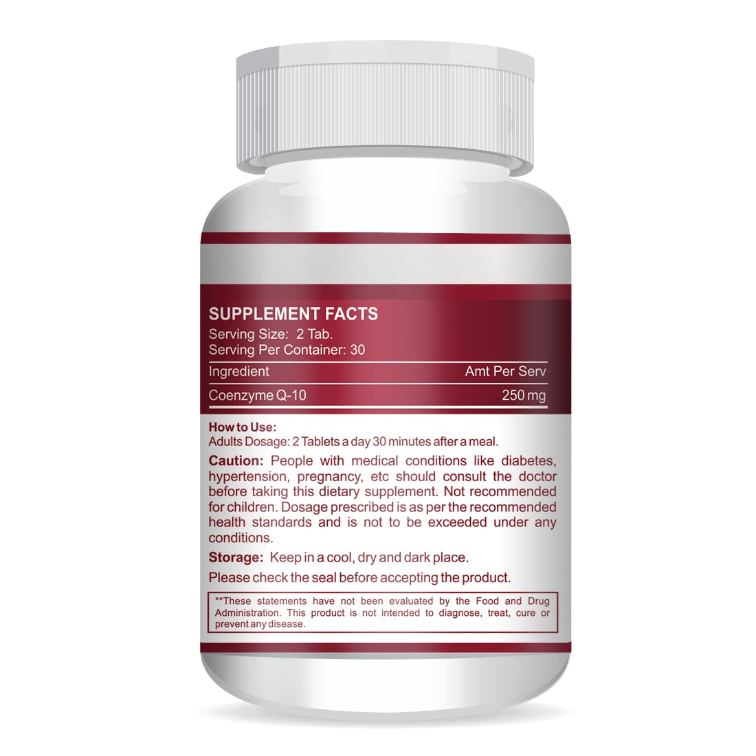 Supplement bottle with red label on a white background