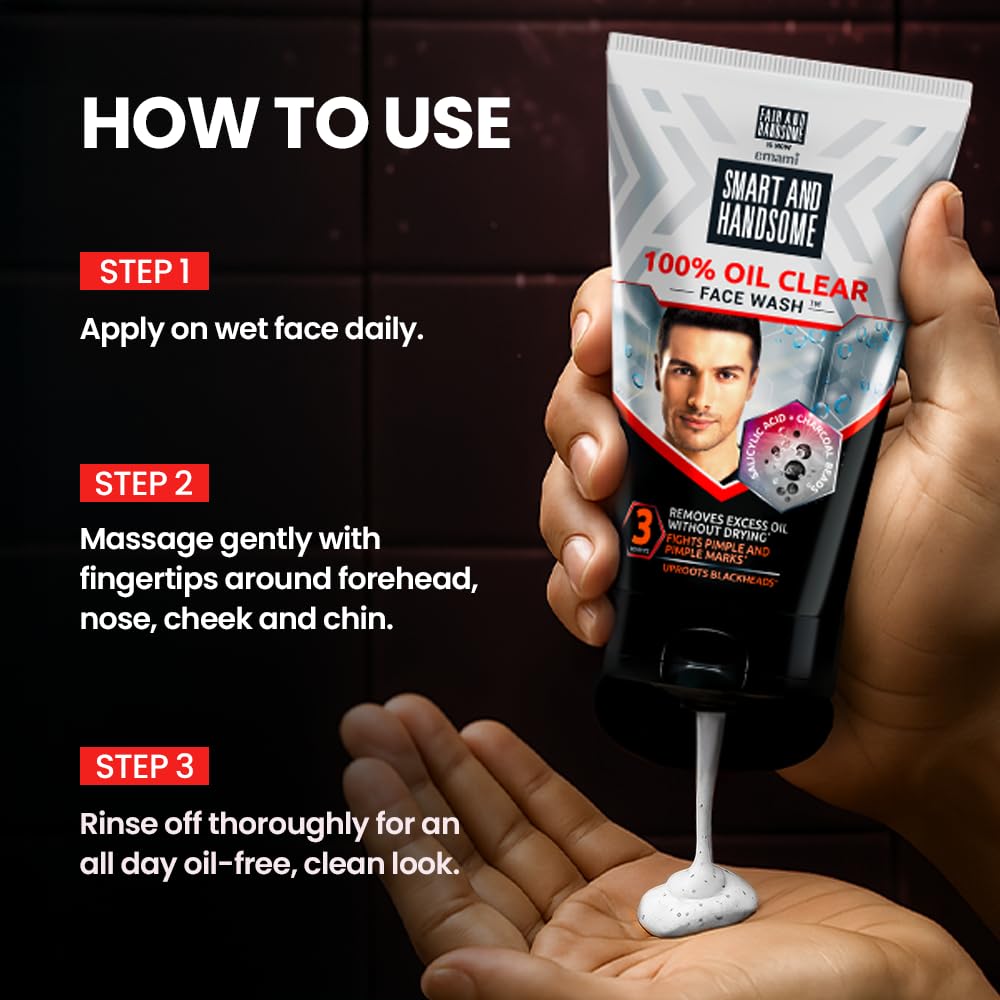 Smart And Handsome Instant Radiance Oil Clear Face Wash | All Day Oil-Free Look | Fades Pimple Marks | Reduces Blackheads | With 2% Salicylic Acid | 150GM