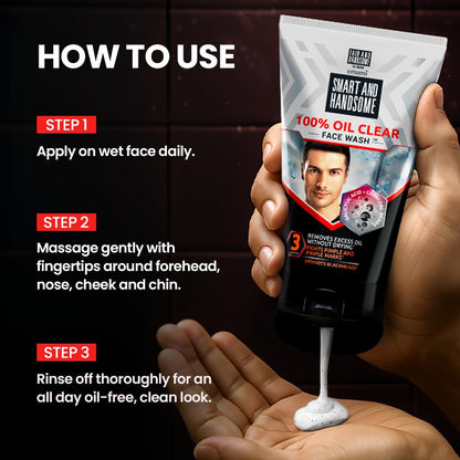 Smart And Handsome Instant Radiance Oil Clear Face Wash | All Day Oil-Free Look | Fades Pimple Marks | Reduces Blackheads | With 2% Salicylic Acid | 150GM